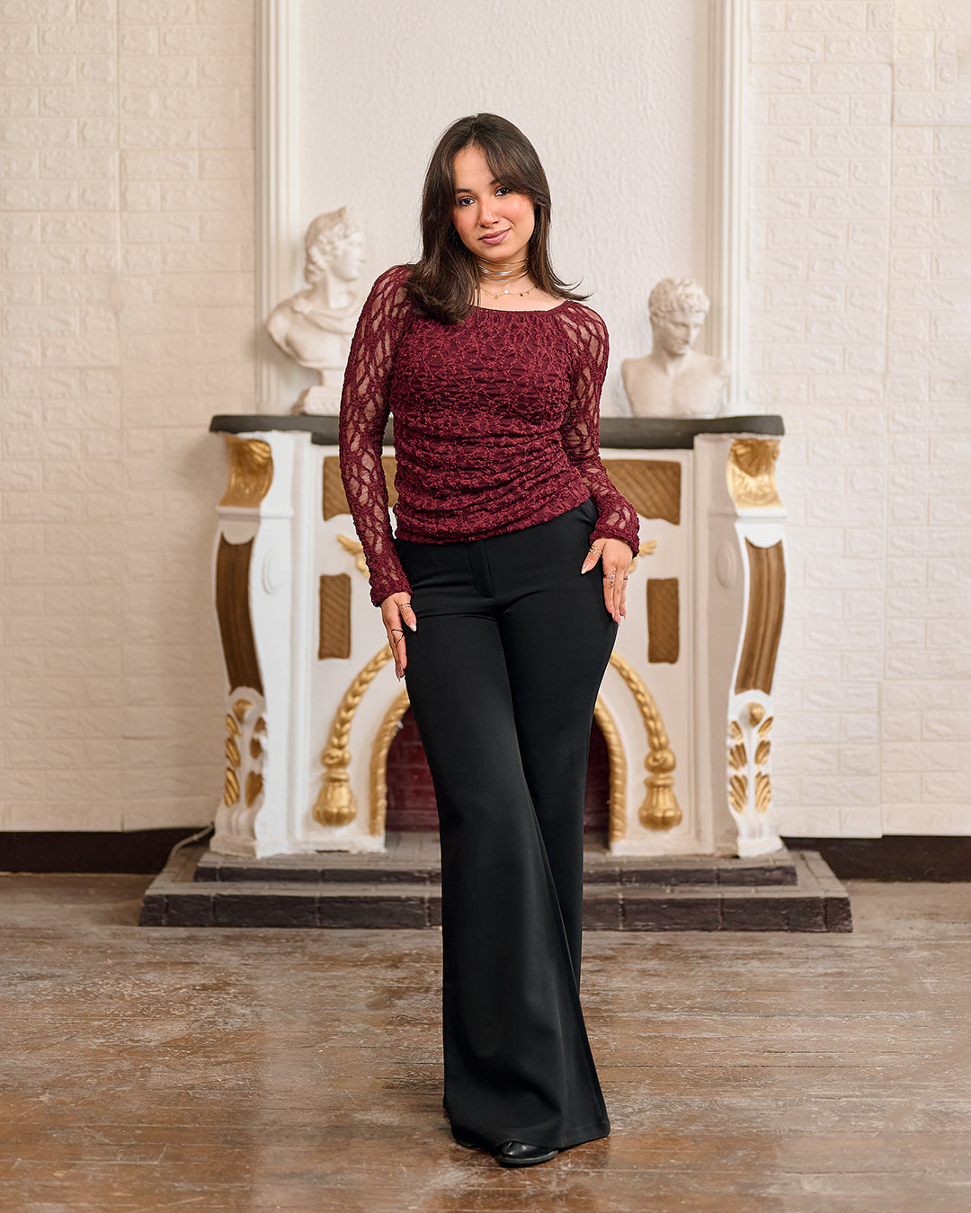 Off-Shoulder Floral Lace Top (D1229)