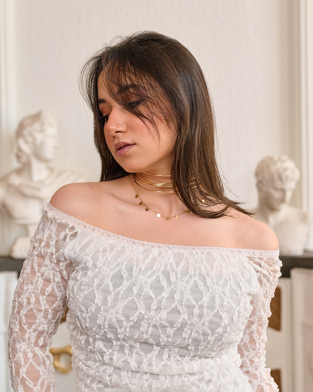 Off-Shoulder Floral Lace Top (D1229)